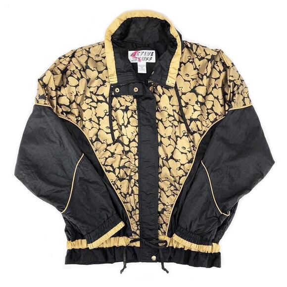 90s black gold windbreaker jacket 1990s vintage - Picture 1 of 4